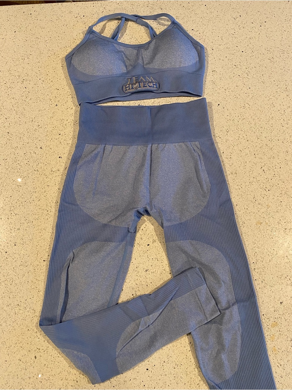 Blue Seamless Sports Bra & Legging Bubble butt Set